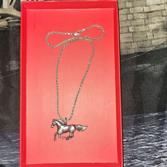 Vintage Sterling Silver Rope Chain Necklace & Running Horse Charm Pendant - Picture 7 of 9